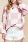 Pink Checkered Bishop Sleeve Sweater