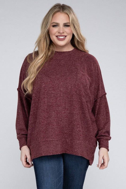 Plus Brushed Melange Drop Shoulder Sweater