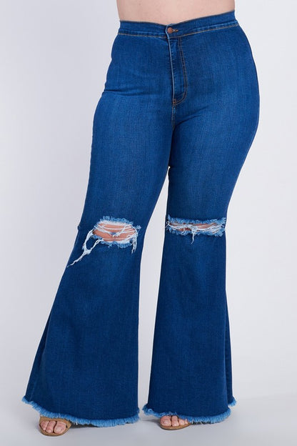 Distressed Bellbottom Flare Jeans - Cori Beautique Collection