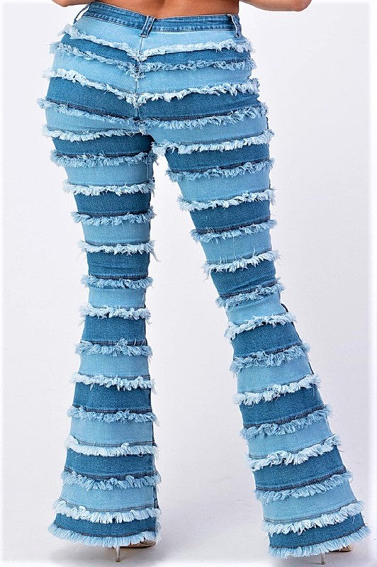 Plus Size High Rise Patchwork Flare Jeans