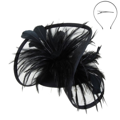 MESH NETTING W/ FEATHER FASCINATOR - Cori Beautique Collection