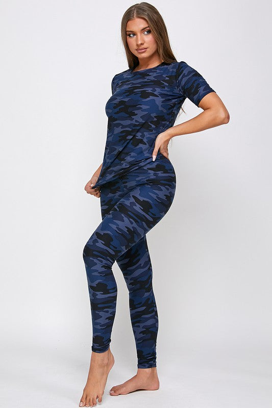 CAMO BRUSHED ROUND NECK TOP AND LEGGINGS SET - Cori Beautique Collection