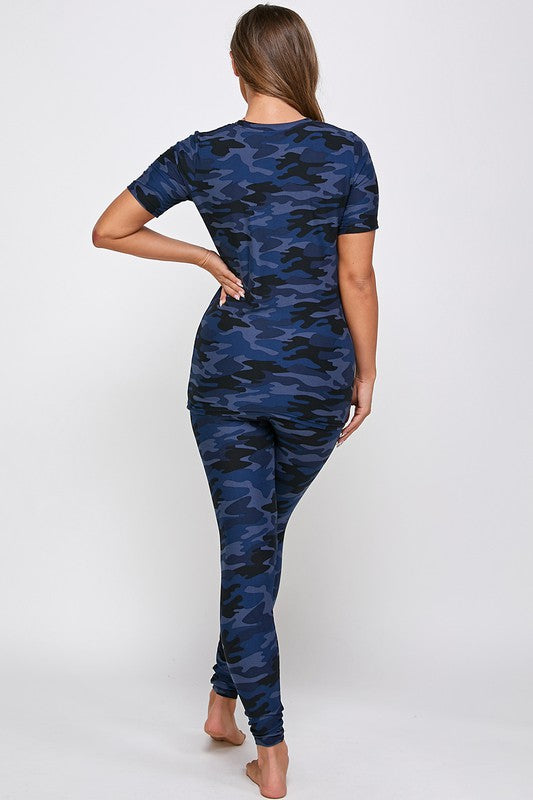 CAMO BRUSHED ROUND NECK TOP AND LEGGINGS SET - Cori Beautique Collection