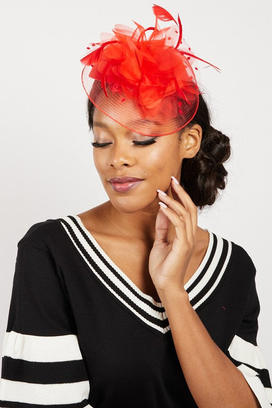 MESH FEATHERED FLOWER MINI HAT HAIR PIN FASCINATOR - Cori Beautique Collection