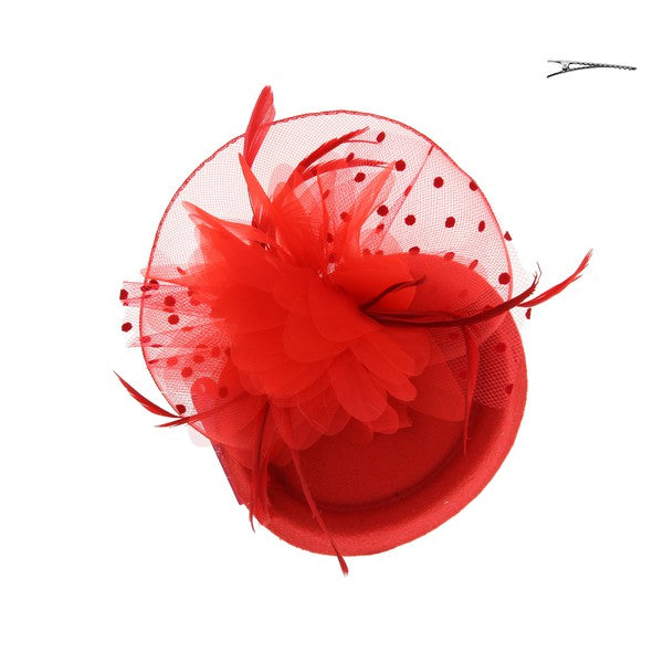 MESH FEATHERED FLOWER MINI HAT HAIR PIN FASCINATOR - Cori Beautique Collection