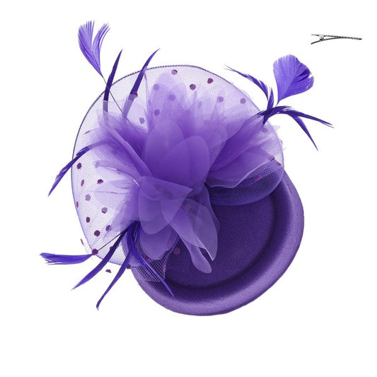 MESH FEATHERED FLOWER MINI HAT HAIR PIN FASCINATOR - Cori Beautique Collection