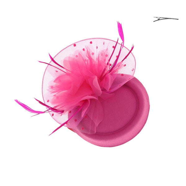 MESH FEATHERED FLOWER MINI HAT HAIR PIN FASCINATOR - Cori Beautique Collection