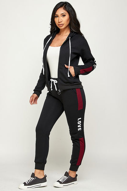 TWO Piece LOVE Jogger AND Zip up Hoodie Set