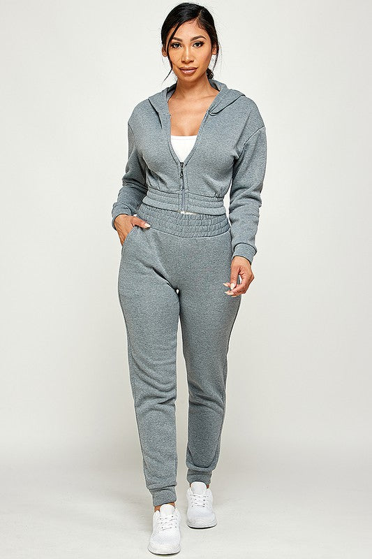 TWO Piece Jogger AND Zip up cropped Hoodie Set - Cori Beautique Collection