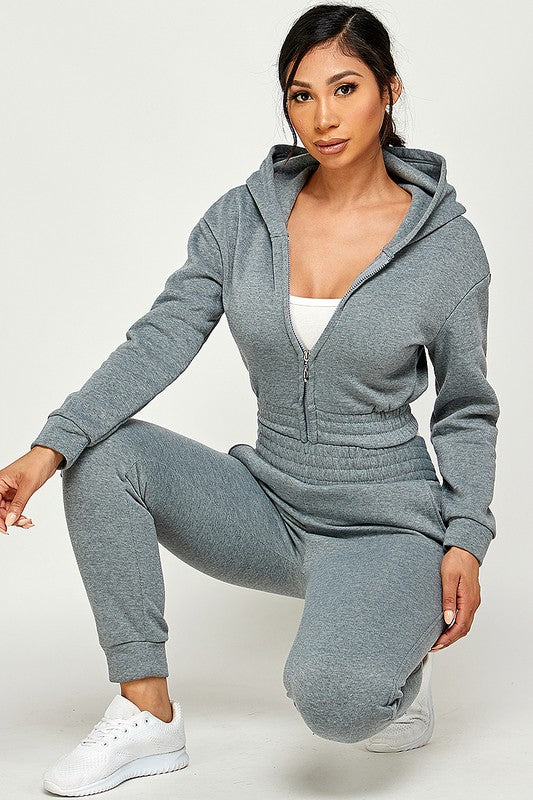 TWO Piece Jogger AND Zip up cropped Hoodie Set - Cori Beautique Collection