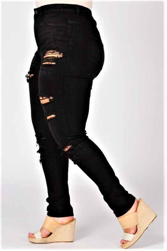 Plus Size Distressed-Whiskers Jeans